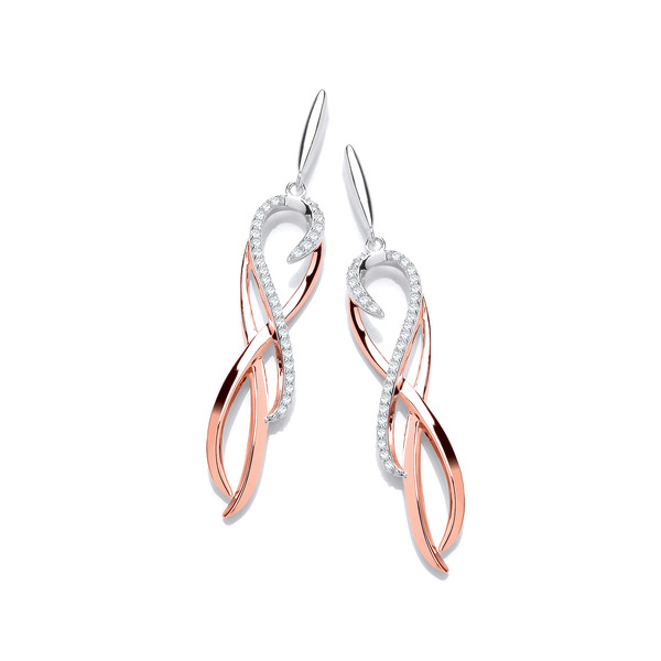 Silver, Rose Gold and Cubic Zirconia Spirit Drop Earrings