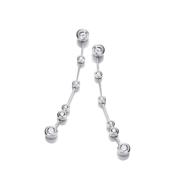 Silver & Cubic Zirconia Pom Pom Long Drop Earrings