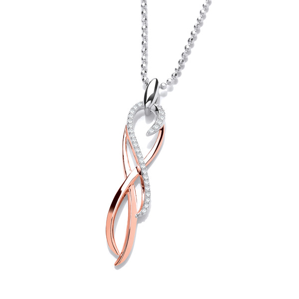 Silver, Rose Gold and CZ Spirit Drop Pendant with Silver Chain