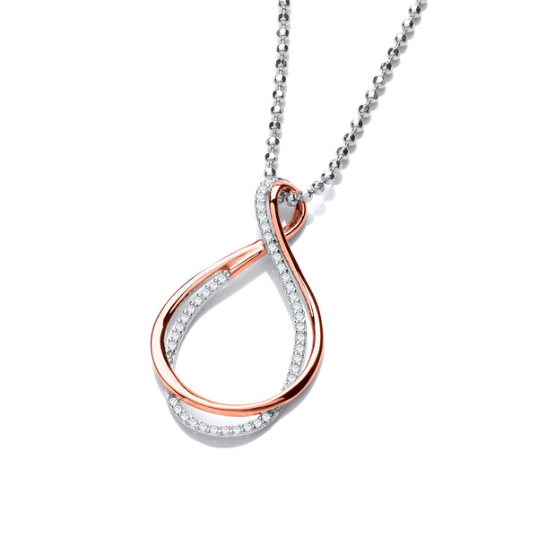 Silver, CZ and Rose Gold Looped Ribbons Pendant