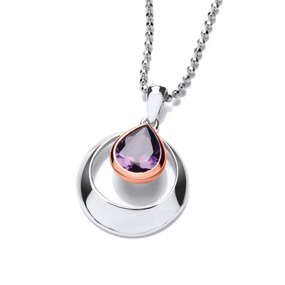 Silver, Rose Gold and Amethyst CZ Teardrop Pendant