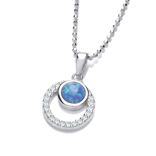 Silver, CZ and Blue Opalique Circles Pendant with Silver Chain