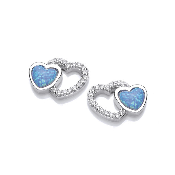 Silver, Cubic Zirconia & Opalique Linked Heart Earrings