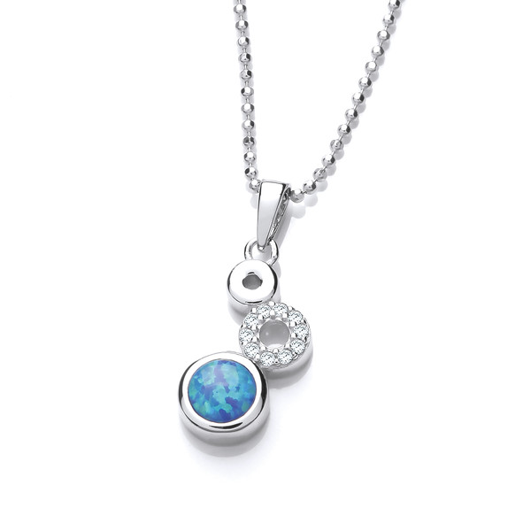 Silver, CZ and Blue Opalique Triple Circle Pendant with Silver Chain