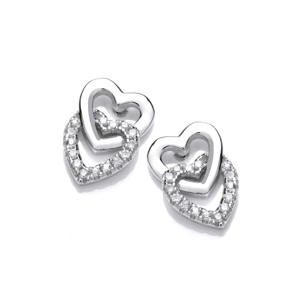 Silver and CZ Linked Heart Earrings