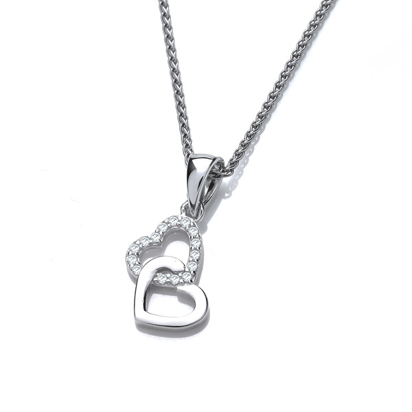 Silver & Cubic Zirconia Interlinked Hearts Pendant with Silver Chain