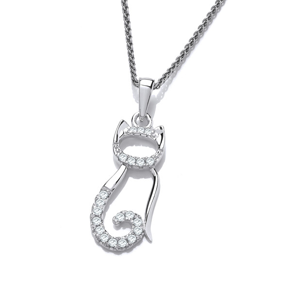 Silver and CZ Cat Silhouette Pendant