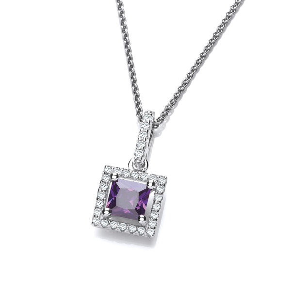 Silver  & Amethyst Cubic Zirconia Deco Style Pendant without Chain