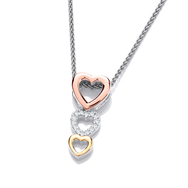 Silver, CZ and Gold Hearts Pendant