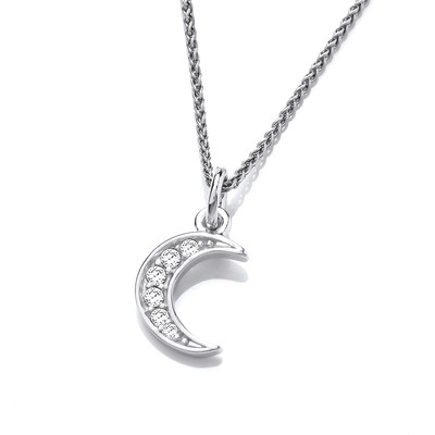 Silver & Cubic Zirconia Crescent Moon Pendant