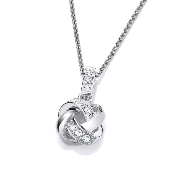 Silver & Cubic Zirconia Plaited Knot Pendant with Silver Chain