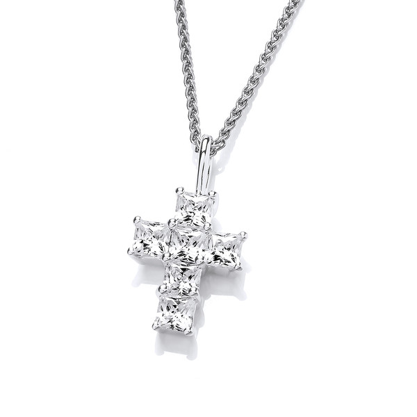 Silver & Cubic Zirconia Mini Cross Pendant with Silver Chain