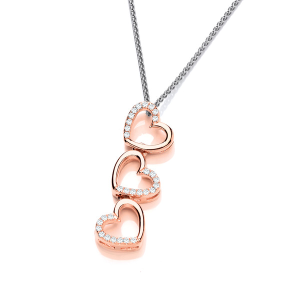 Silver, CZ and Rose Gold Hearts Pendant without Chain