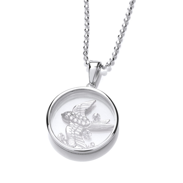 Celestial Silver & Cubic Zirconia Swallow Pendant with Silver Chain