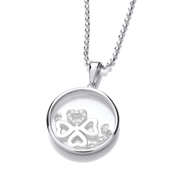Celestial Silver & Cubic Zirconia Four Leaf Clover Pendant with Silver Chain