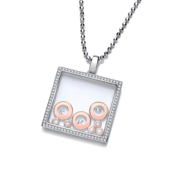 Square Celestial Pendant with Rose Gold Moons with Chain