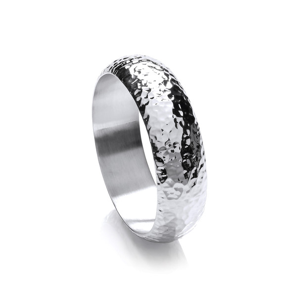 Classic Wide Hammered Sterling Silver Bangle