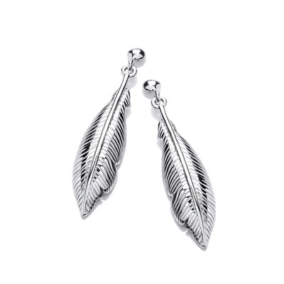 Silver Single Feather Spirit Drop Earrings