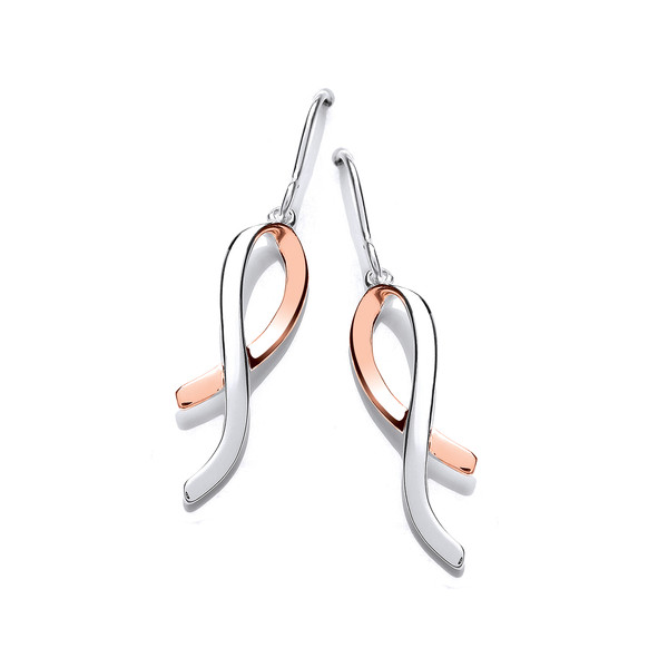 Silver and Rose Gold Ribbon Drop Earrings