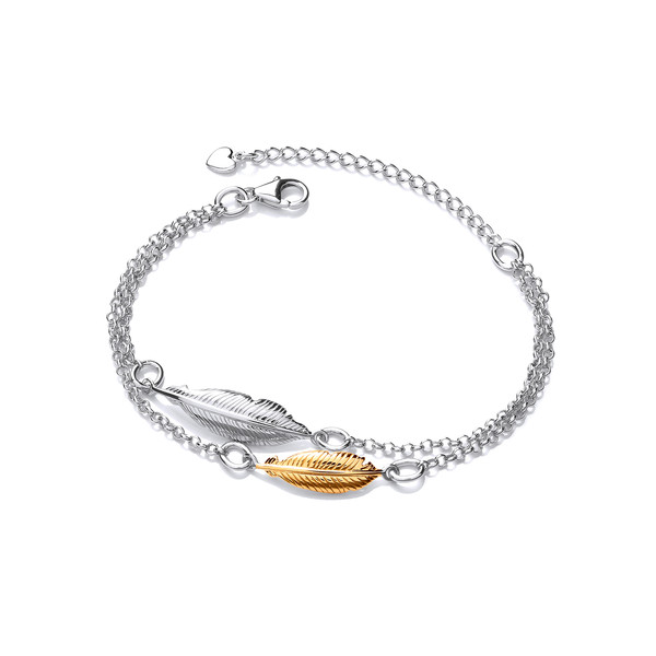 Silver and Gold Vermeil Double Feather Spirit Bracelet