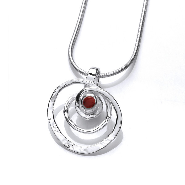 Silver and Red Jasper Spiral Pendant with Silver Chain