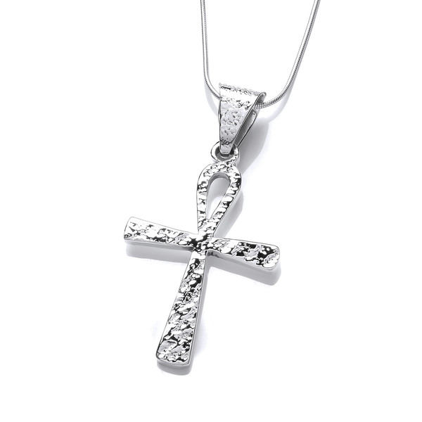 Silver Inca Hammered Cross Pendant with 16-18 Silver Chain