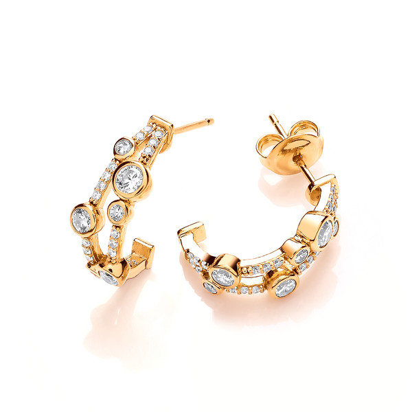 Silver, Cubic Zirconia and Gold Vermeil Bubbled Earrings