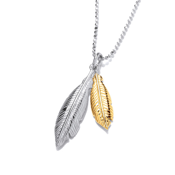 Silver and Gold Vermeil Double Feather Spirit Pendant without Chain