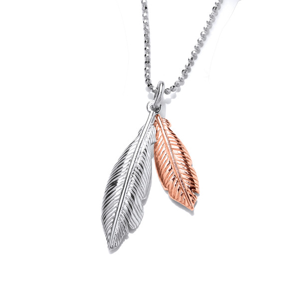 Silver and Rose Gold Double Feather Spirit Pendant without Chain