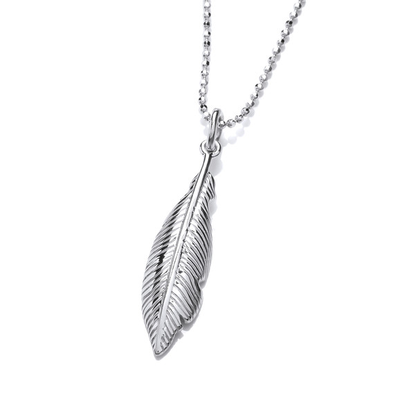 Silver Single Feather Spirit Drop Pendant with 16-18 Silver Chain
