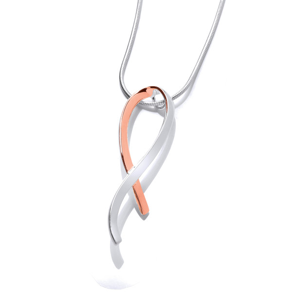 Silver and Rose Gold Ribbon Pendant without Chain