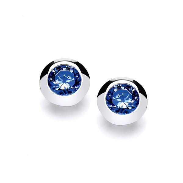 Sterling Silver Open-Backed Sapphire CZ Solitaire Earrings