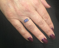 Silver and Tanzanite Cubic Zirconia Triple Baguette Ring