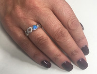 Silver, Cubic Zirconia & Blue Opalique Heart Ring