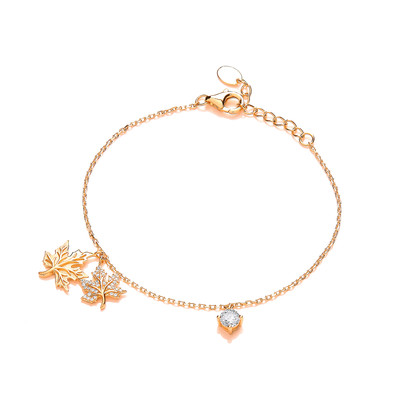 Silver, Cubic Zirconia and Gold Vermeil Maple Leaf Bracelet