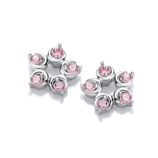 Pink Diamond Cubic Zirconia Flower Earrings