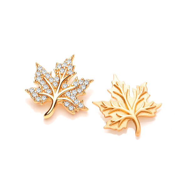 Silver, Cubic Zirconia and Gold Vermeil Maple Leaf Earrings