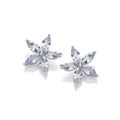 Aqua Cubic Zirconia Star Flower Earrings