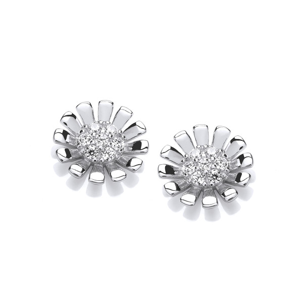 Silver & Cubic Zirconia Daisy Earrings