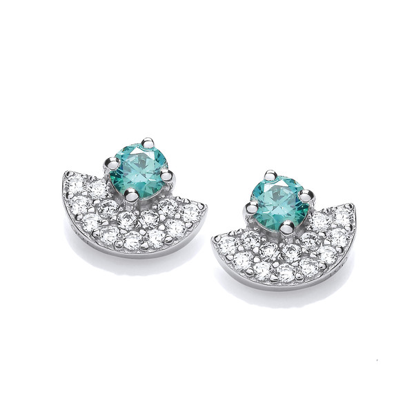 Silver & Mint Cubic Zirconia Fan Earrings