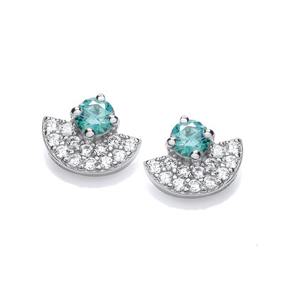 Silver & Mint Cubic Zirconia Fan Earrings