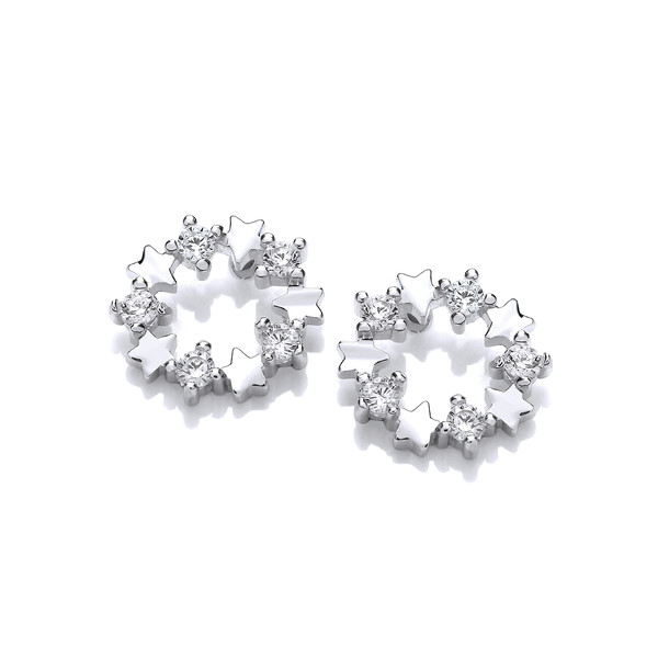 Silver & Cubic Zirconia Disco Star Earrings