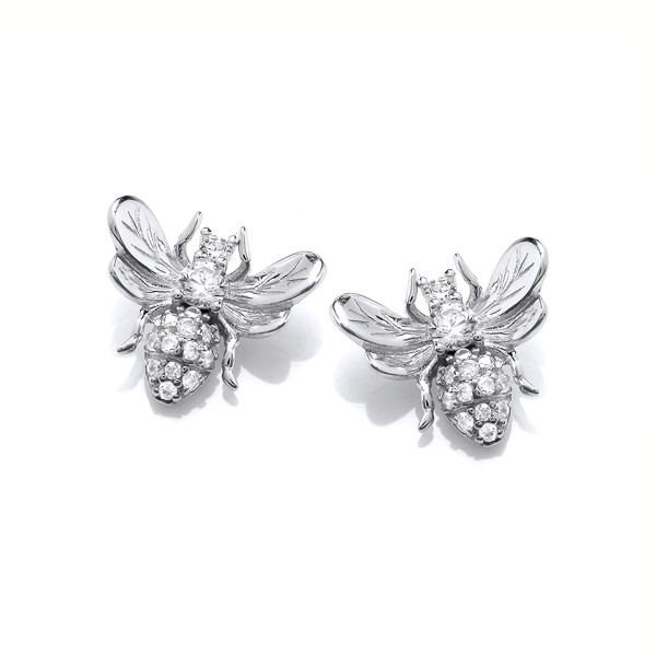 Silver & Cubic Zirconia Honey Bee Earrings