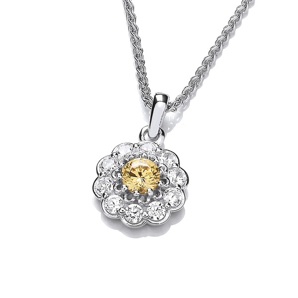 Silver and Citrine Cubic Zirconia Flower Necklace
