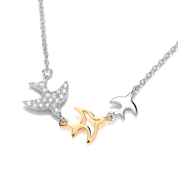 Silver, Cubic Zirconia and Gold Swift Necklace