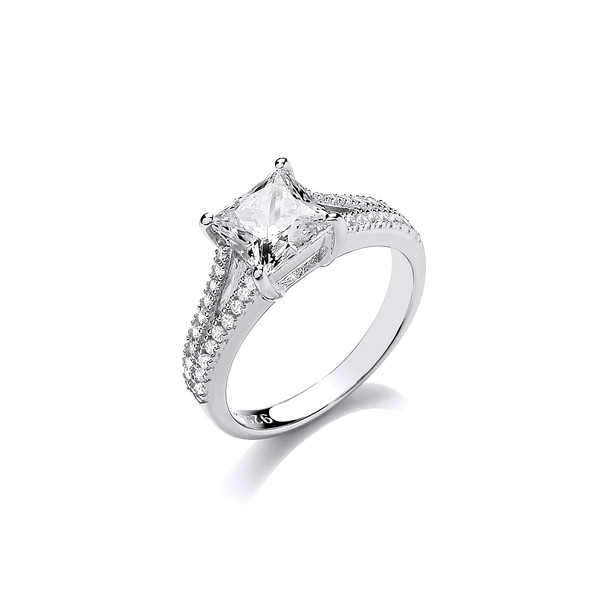 Silver & Cubic Zirconia Square Cut Solitaire Ring