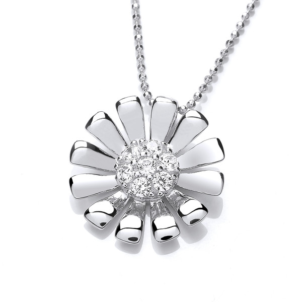 Silver & Cubic Zirconia Daisy Pendant with 16-18 Silver Chain