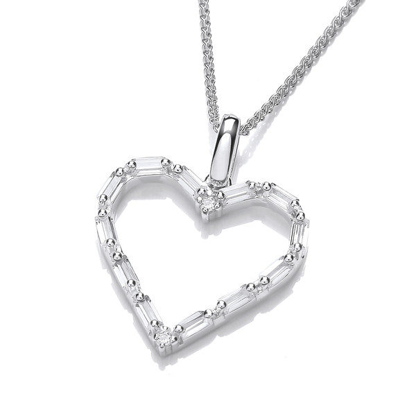 Cubic Zirconia Open Heart Pendant with a 16-18 Silver Chain