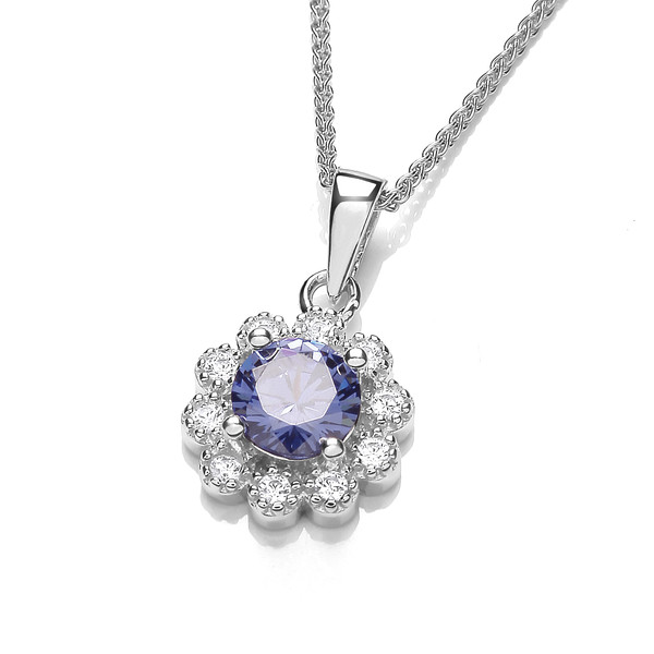 Tanzanite Cubic Zirconia Flower Power Pendant with 16-18 Silver Chain