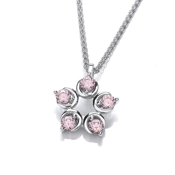 Pink Diamond Cubic Zirconia Flower Pendant with a 16-18 Silver Chain